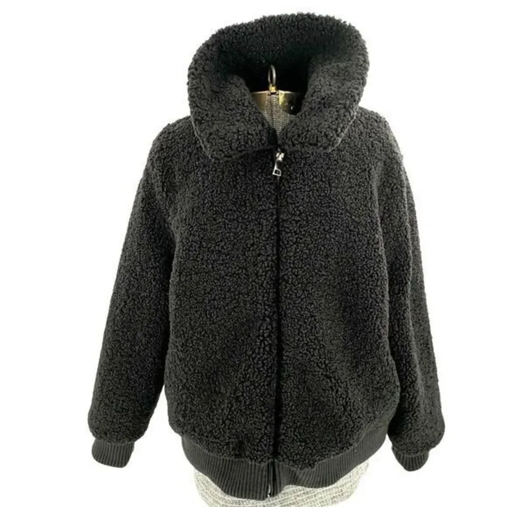 Banana Republic Heavy‎ Sherpa Bomber Jacket Black Mock Collar Lined  Womens XL